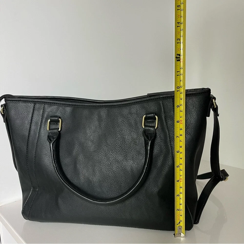 Franco Sarto Black Leather Tote Bag Crossbody with Gold Accents Like New - Picture 10 of 13